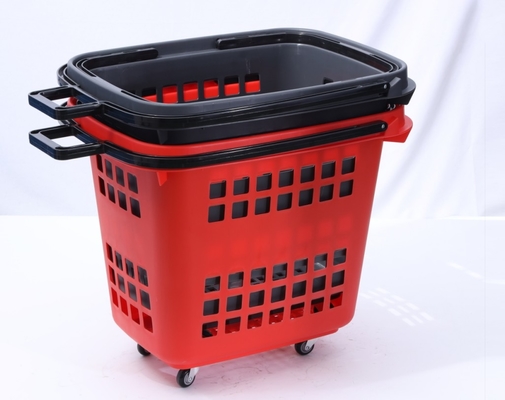 Customized HDPP Plastic Supermarket Basket With Wheels 45L Capacity