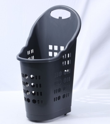 Gray Big Size Trolley Basket Supermarket Hand Pull Plastic Grocery Basket