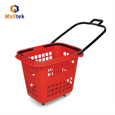 Popular Handle Rolling Shopping Baskets With PU Wheels For Supermarket