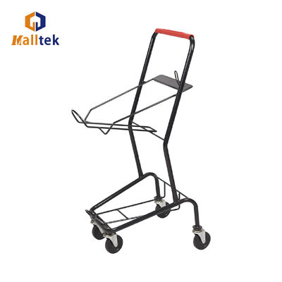 2 Tier Supermarket Shopping Trolley Basket Cart with Durable Zinc Powder Coated Finish and Custom Logo Printing for Grocery