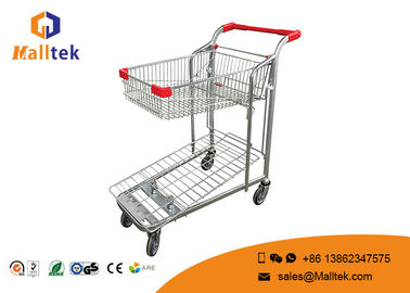 2 Tier Metallic Shopping Logistics Trolley Optional Color With Folding Basket
