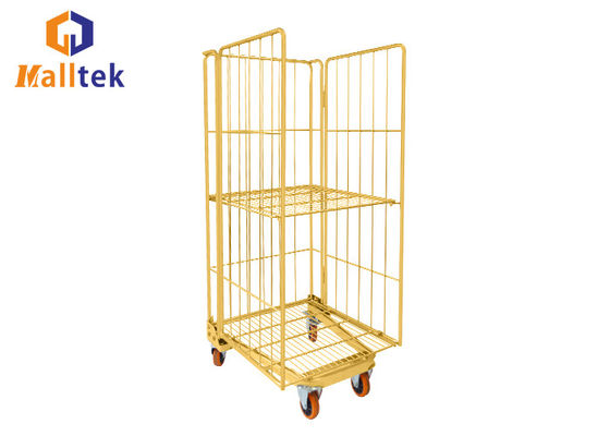 Collapsible Wire Mesh Zinc Coated Roller Cage Trolley With Wheels
