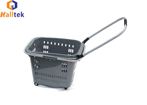 Supermarket Foldable Rolling Shopping Baskets With Aluminium Handle