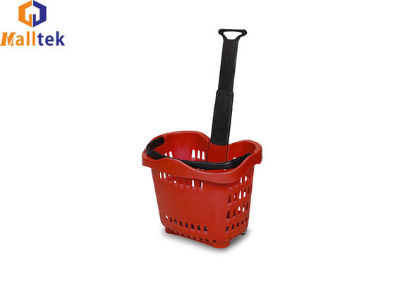 Single Handle PU Wheeled HDPP Supermarket Shopping Basket