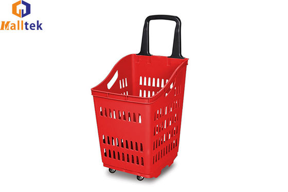 Large Capacity Plastic Supermarket Shopping Basket With Handle And 2 Wheels