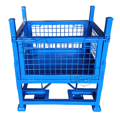 Four Wheels Auto Parts Metal Stackable Pallet Cages Container For Storage