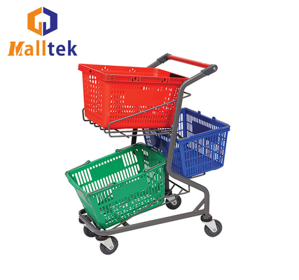 Removable Double Steel Supermarket Shopping Trolley Cart For Basket