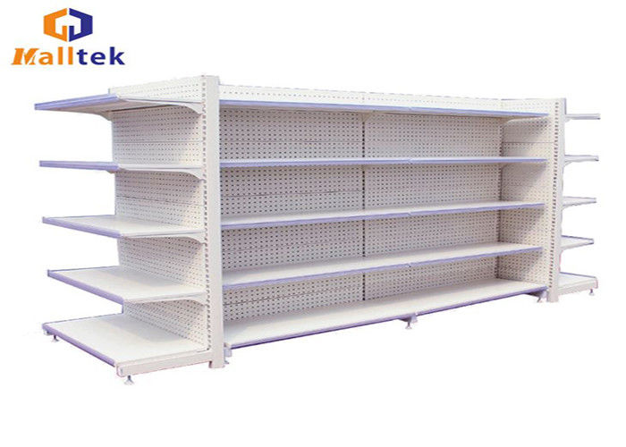 Perforated Supermarket Gondola Shelving Single Or Double Sided Gondola