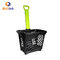Large Capacity Supermarket Telescopic Handle Plastic Shopping Baskets With 4 Wheels