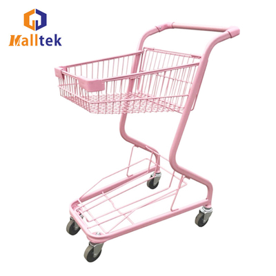 Two Baskets Metal Supermarket Shopping Trolley For Retail Grocery Store