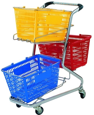 3 Baskets Supermarket Shopping Trolley For Grocery 100KG Loading