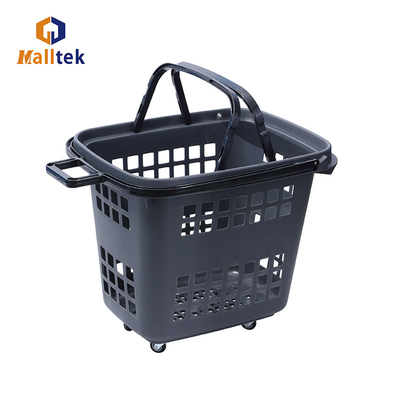 Popular Handle Rolling Shopping Baskets With PU Wheels For Supermarket