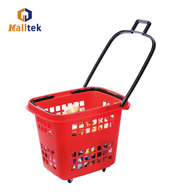 Popular Handle Rolling Shopping Baskets With PU Wheels For Supermarket