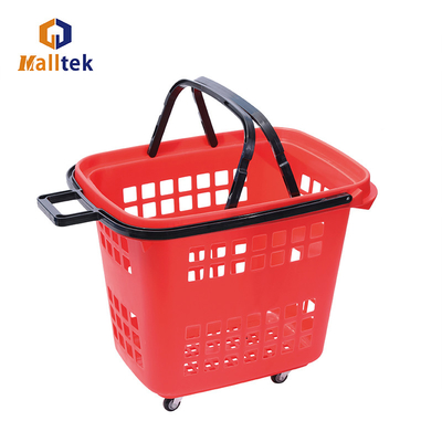 Popular Handle Rolling Shopping Baskets With PU Wheels For Supermarket