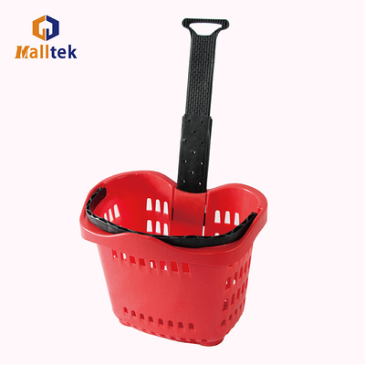 Green Supermarket Shopping Basket With Telescopic Aluminium Handle