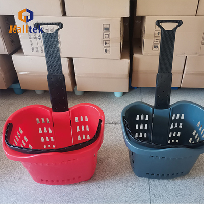 Green Supermarket Shopping Basket With Telescopic Aluminium Handle