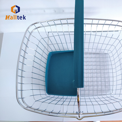 Popular Zinc / Chrome Plating Cosmetics Shop Wire Metal Grocery Shopping Basket With Plastic Tray
