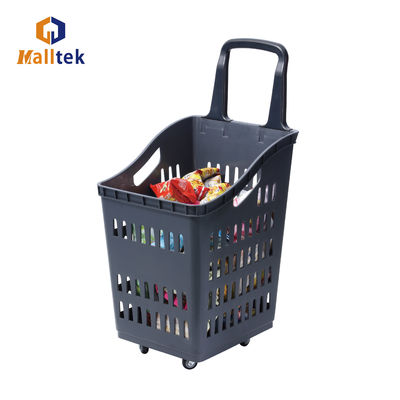 70L Grey Rolling Plastic Shopping Basket With High Capacity