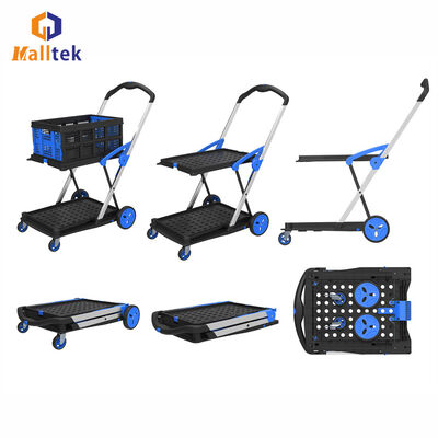 Folding Double Decker Cart Portable Storage Basket Trolley For Office Warehouse