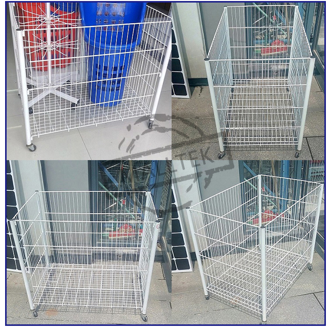 Supermarket Zinc Metal Wire Mesh Stacking Baskets Easy To Move With Wheels