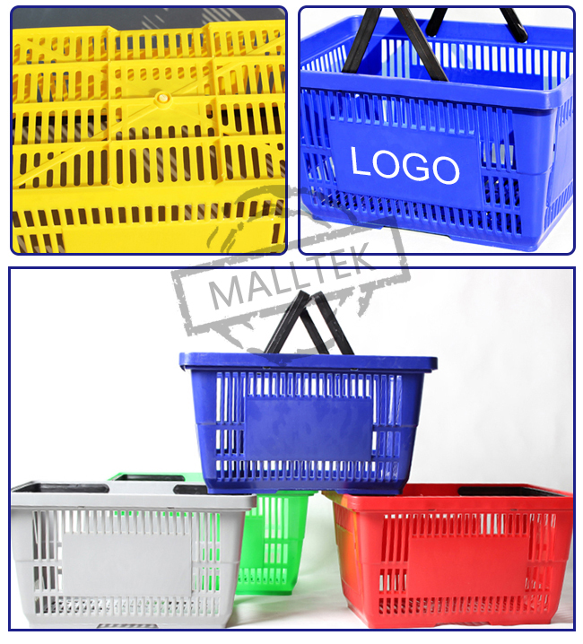 Stackable Grocery Hand Baskets 21L Plastic Carry Basket With Handle