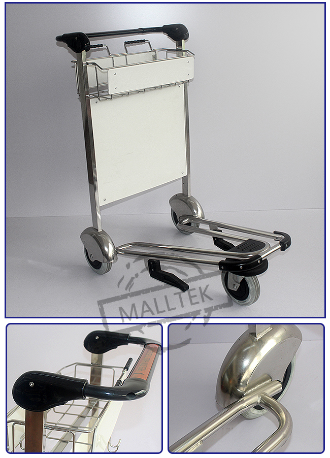 Rubber Wheel Airport Luggage Trolley Stainless Steel Luggage Trolley
