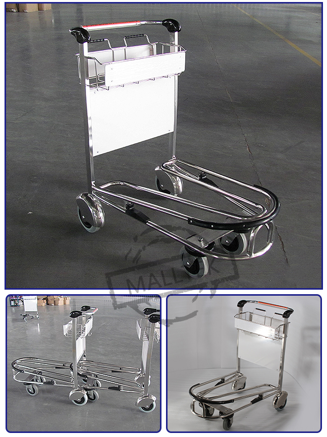4 Wheels Durable Airport Luggage Trolley PVC Handle Material Stainless Steel