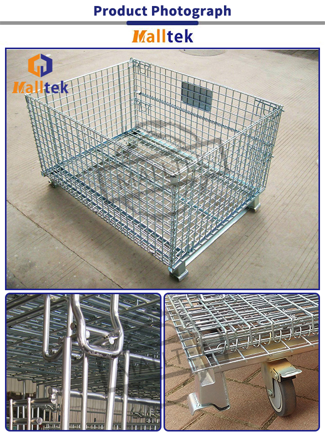 Foldable Wire Mesh Storage Bins Durable Industrial Galvanized Steel Cage