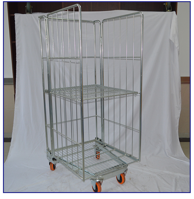 4 Side Cargo Steel Wire Mesh Container Roll Cage Trolley For Storage Use