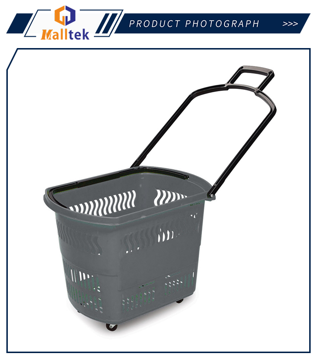 Double ABS Handle Rolling Grocery Basket With 4 TPR Wheels