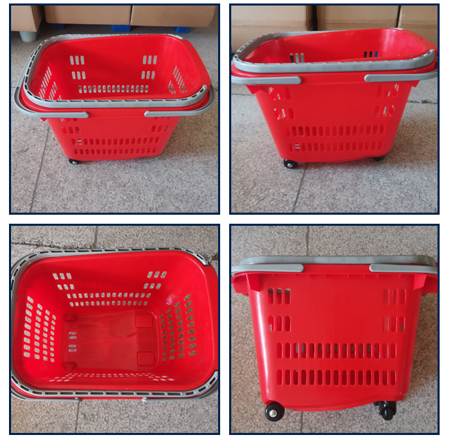 4 Wheels Hand Pull Rolling Shopping Baskets For Hypermarket